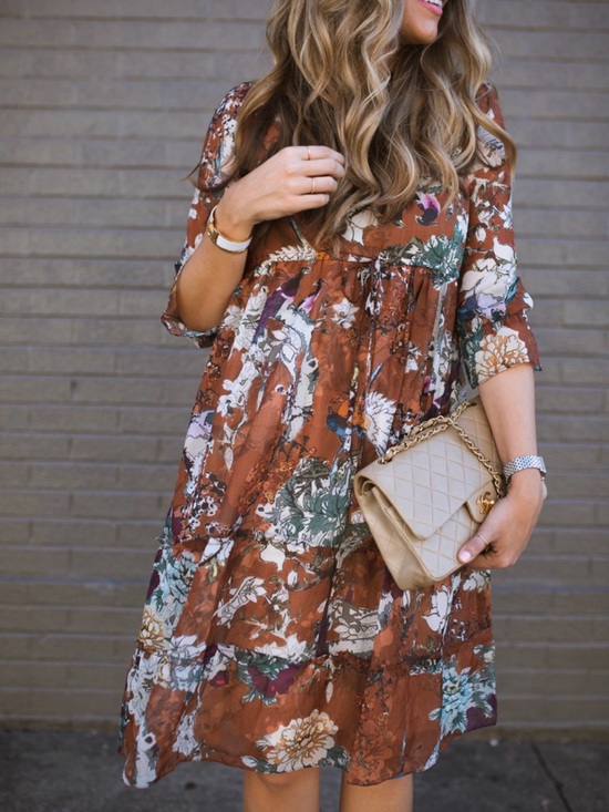 HEMANT & NANDITA Dresses & Skirts - HEMANT & NANDITA Rust Floral Midi Dress with Green and White Accents